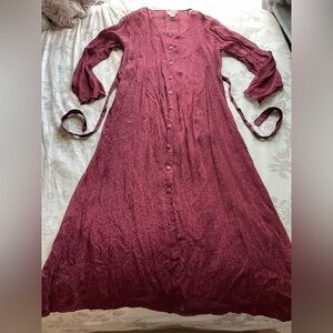 April Cornell Vintage Red Floral Button Down Midi Maxi Dress Medium Cottagecore